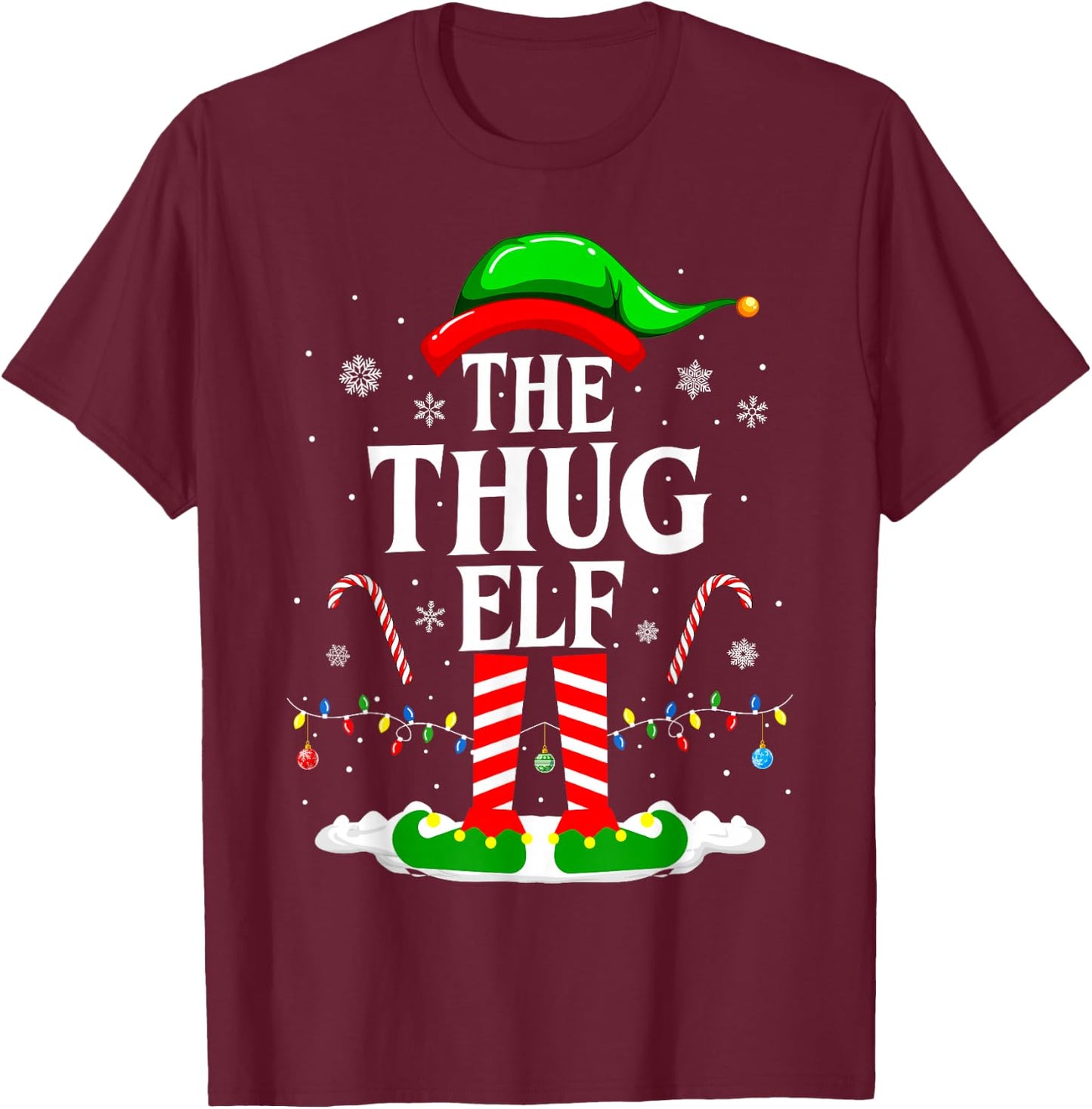 The Thug Elf Xmas Funny Matching Family Group Christmas T-Shirt - T-Shirt | Maroon