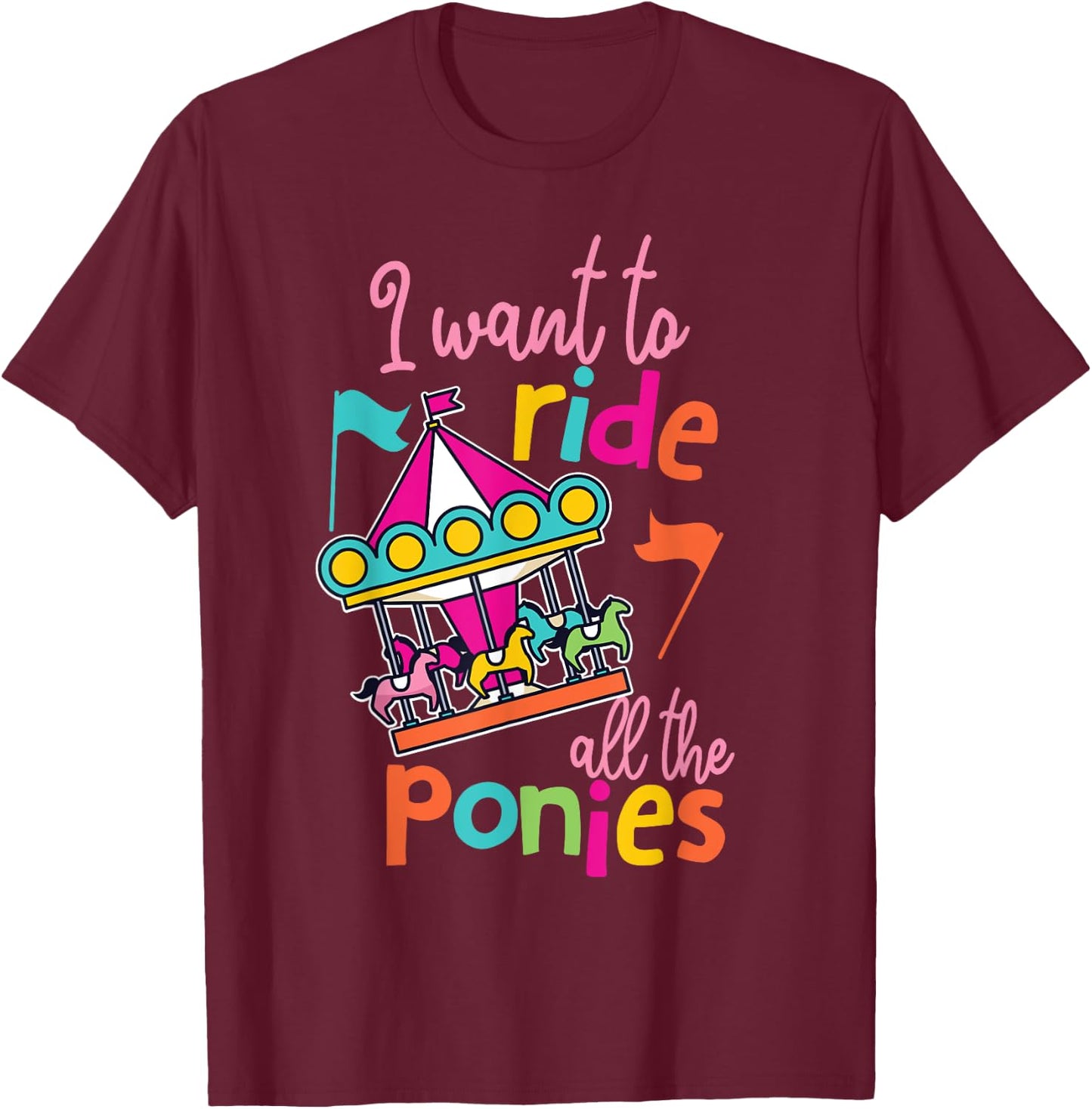 Carousel Horse Merry-Go-Round Design for Girls T-Shirt - T-Shirt | Maroon