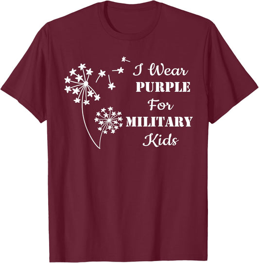 I Wear Purple For Military Kids Month Of The Military Child T-Shirt - T-Shirt | Maroon