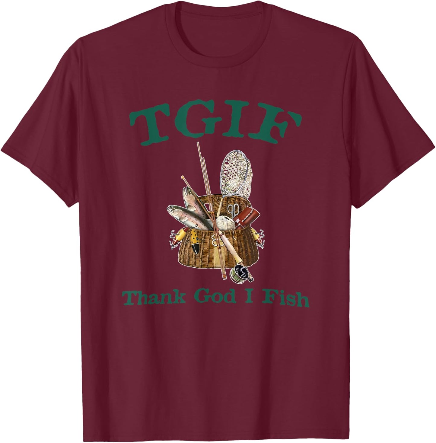 TGIF Thank God I Fish Funny Fishing T-Shirt - T-Shirt | Maroon