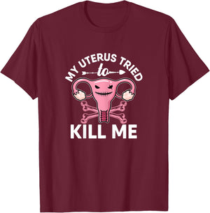 Uterus Hysterectomy Surgery Recovery Co Women's Black X-Small Modern Novelty T-Shirt - T-Shirt | Maroon
