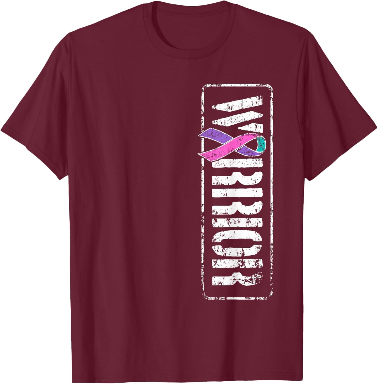 Thyroid Cancer Awareness - Sideways Military Warrior Ribbon T-Shirt - T-Shirt | Maroon