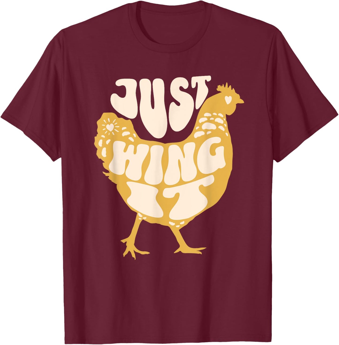 Just Wing It Funny Chicken Retro T-Shirt - T-Shirt | Maroon