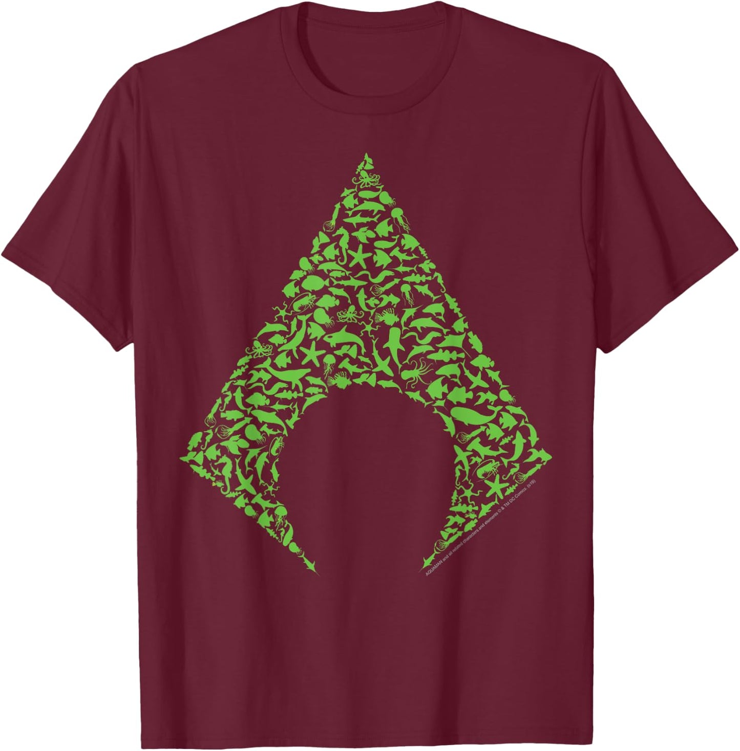 DC Comics Aquaman Fish & Sharks Arrow T-Shirt - T-Shirt | Maroon