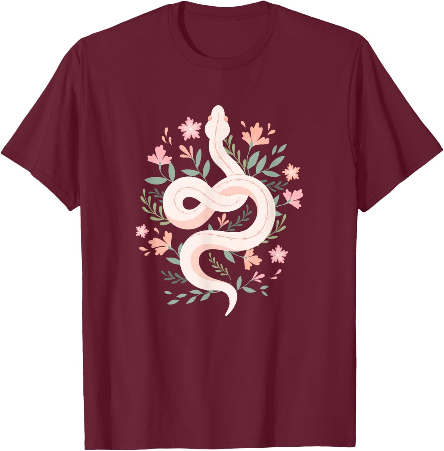 Aesthetic Graphic Mystical Snake Flower Pastel Goth T-Shirt - T-Shirt | Maroon