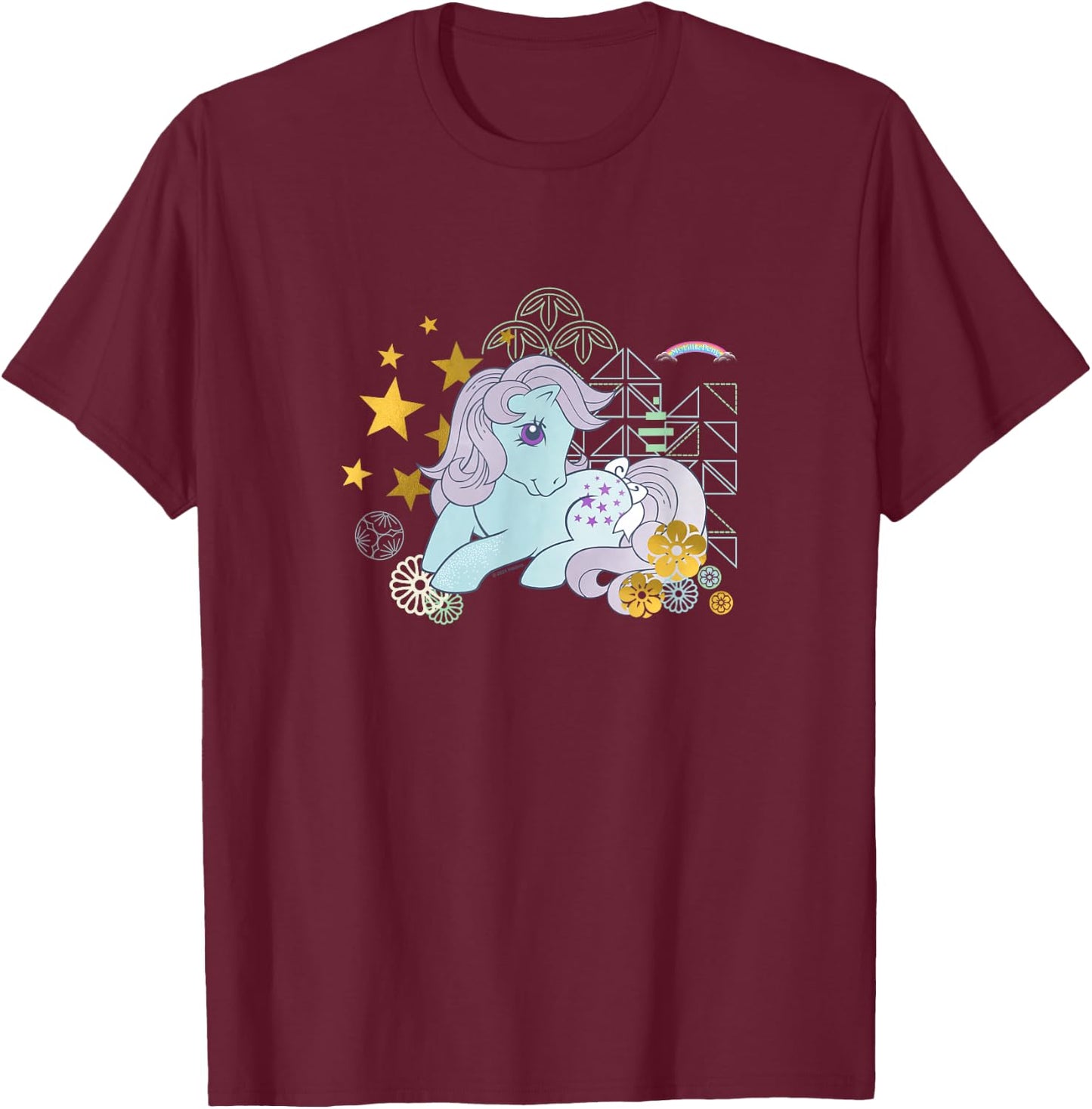 My Little Pony Classic Blue Belle Gold Stars & Florals T-Shirt - T-Shirt | Maroon