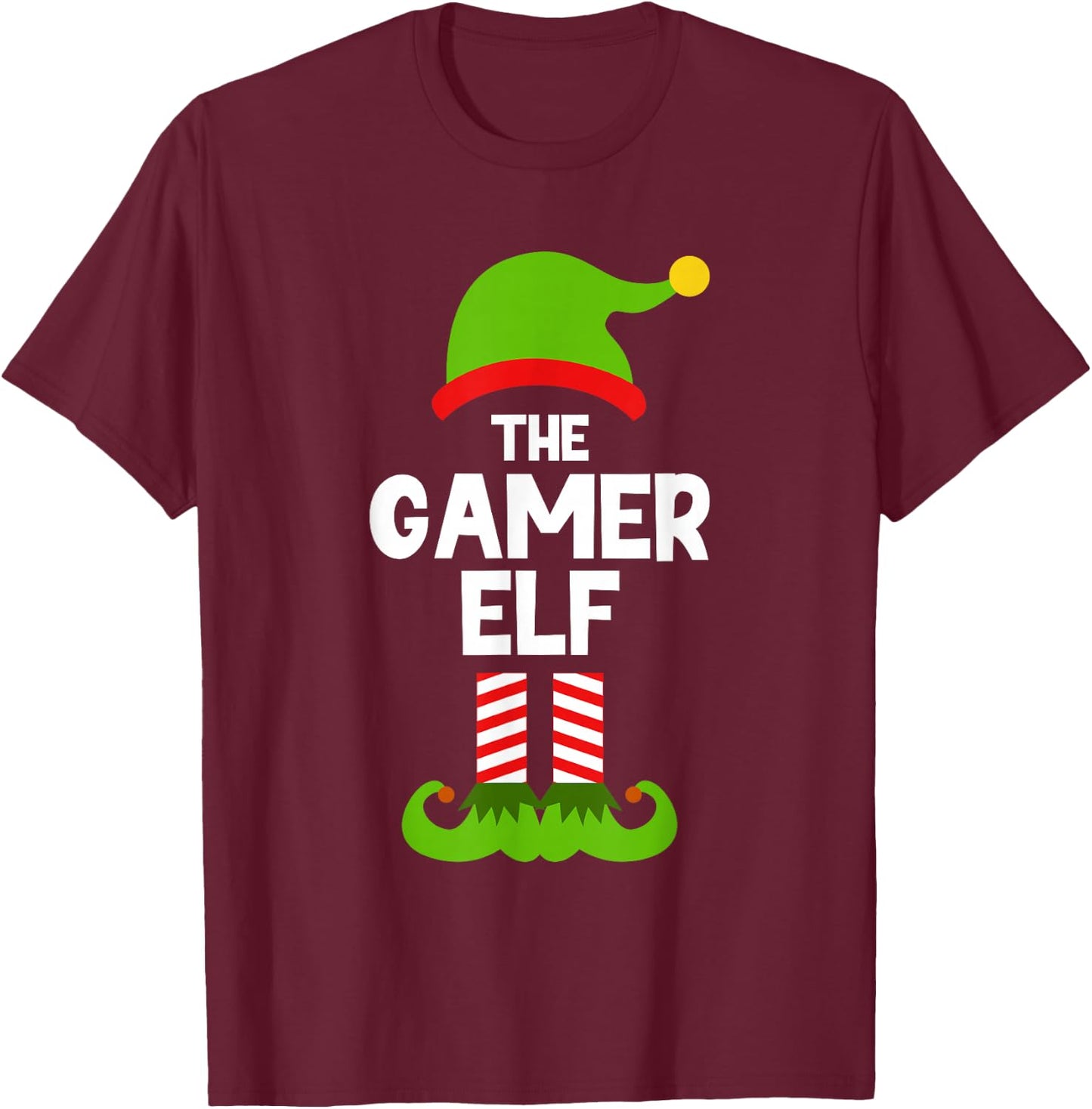 Funny The Gamer Elf Christmas Family Pajama Video Gaming T-Shirt - T-Shirt | Maroon