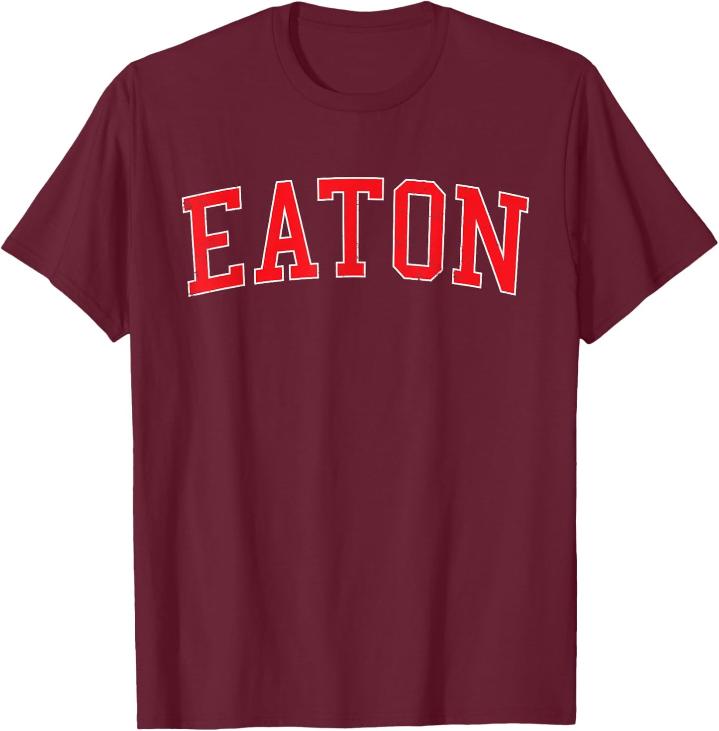 Vintage Eaton OH Distressed Red Varsity Style T-Shirt - T-Shirt | Maroon
