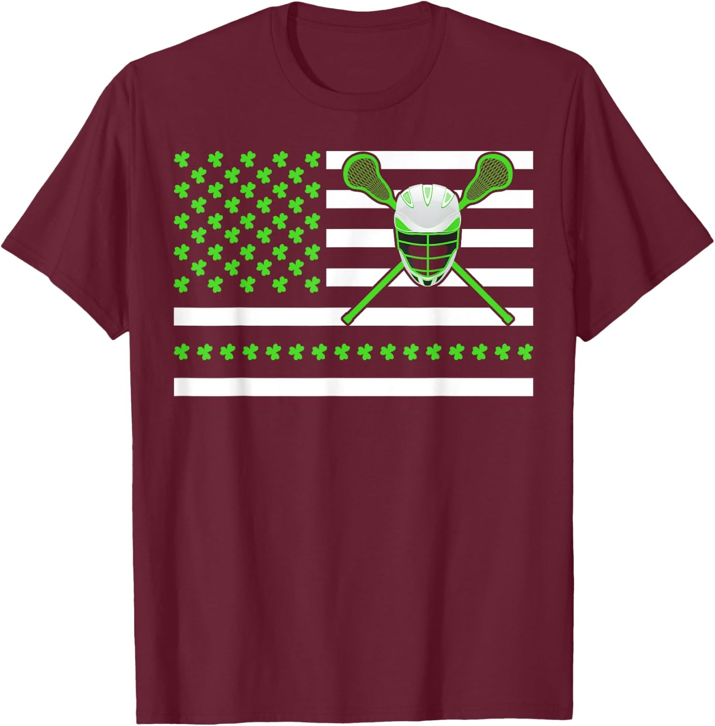 Irish Shamrock American Flag Lacrosse St. Patrick's Day Kids Men T-Shirt - T-Shirt | Maroon