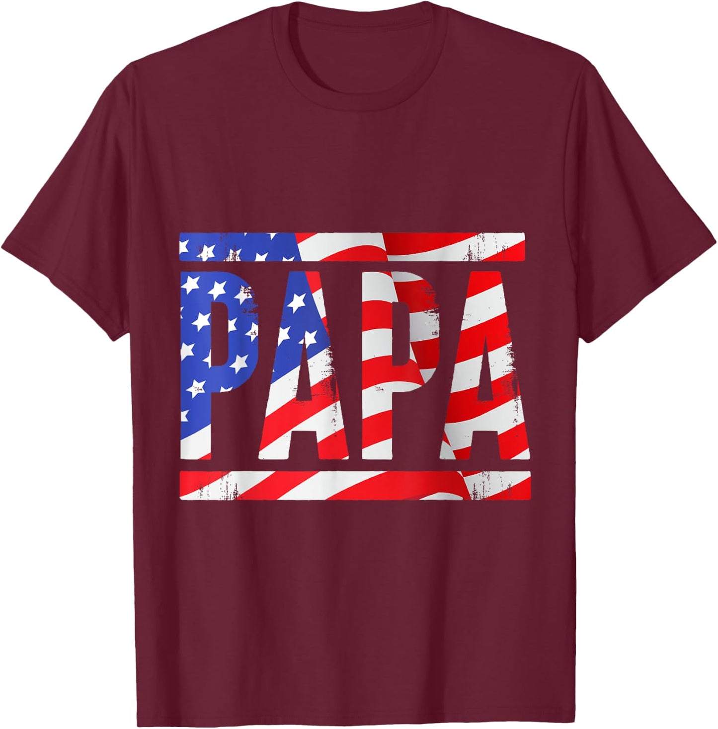Papa US Flag Dad Men Father T-Shirt - T-Shirt | Maroon