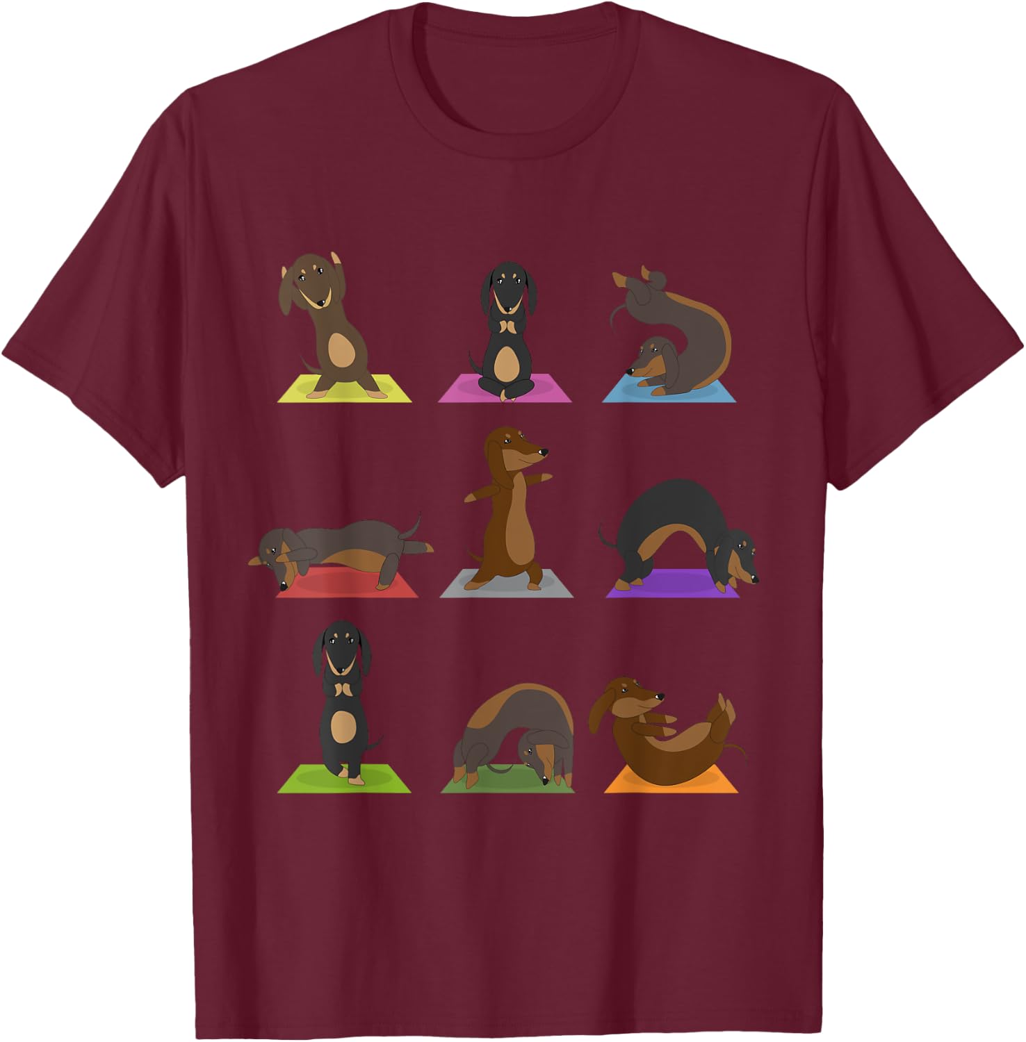 Yoga Dachshund Funny Meditation Dog Lover Zen Men Women T-Shirt - T-Shirt | Maroon