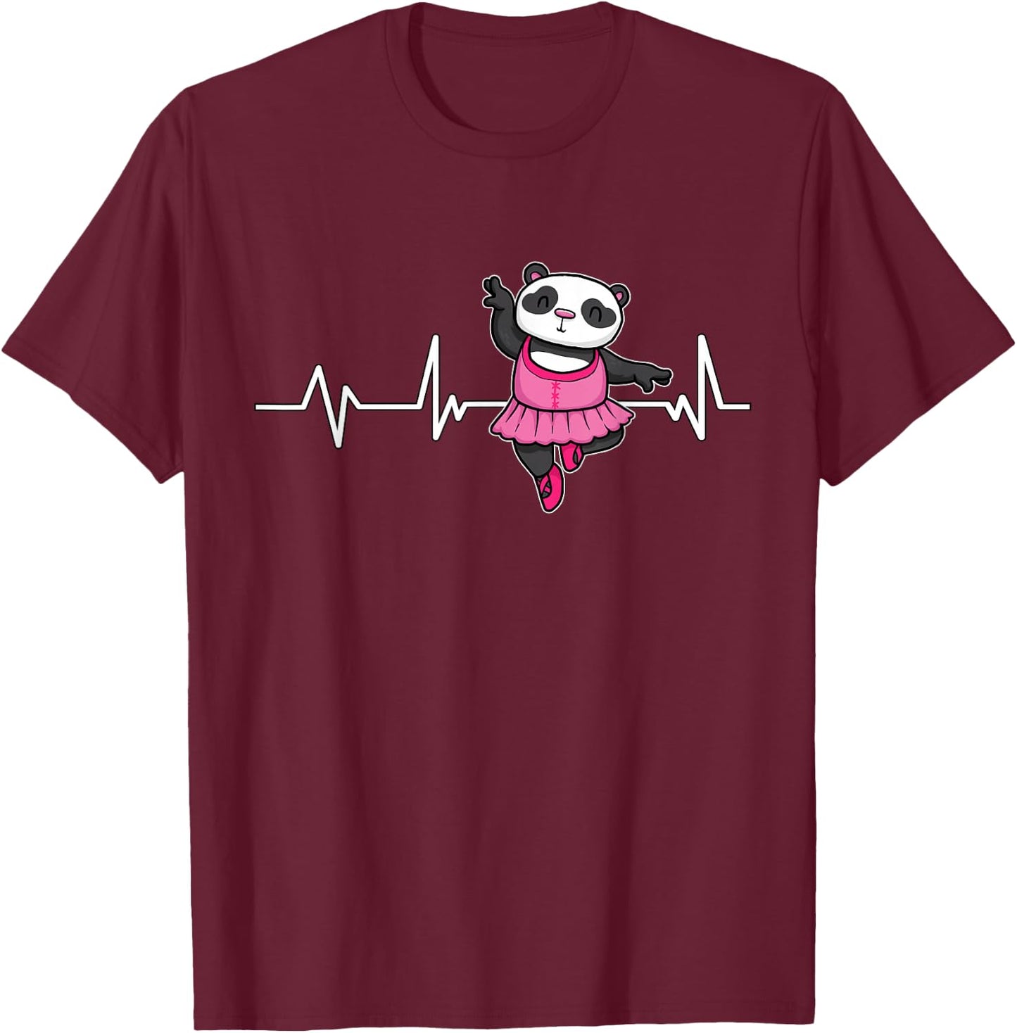 Panda Bear Ballet Heartbeat EKG Ballerina Gift Panda Ballet T-Shirt - T-Shirt | Maroon