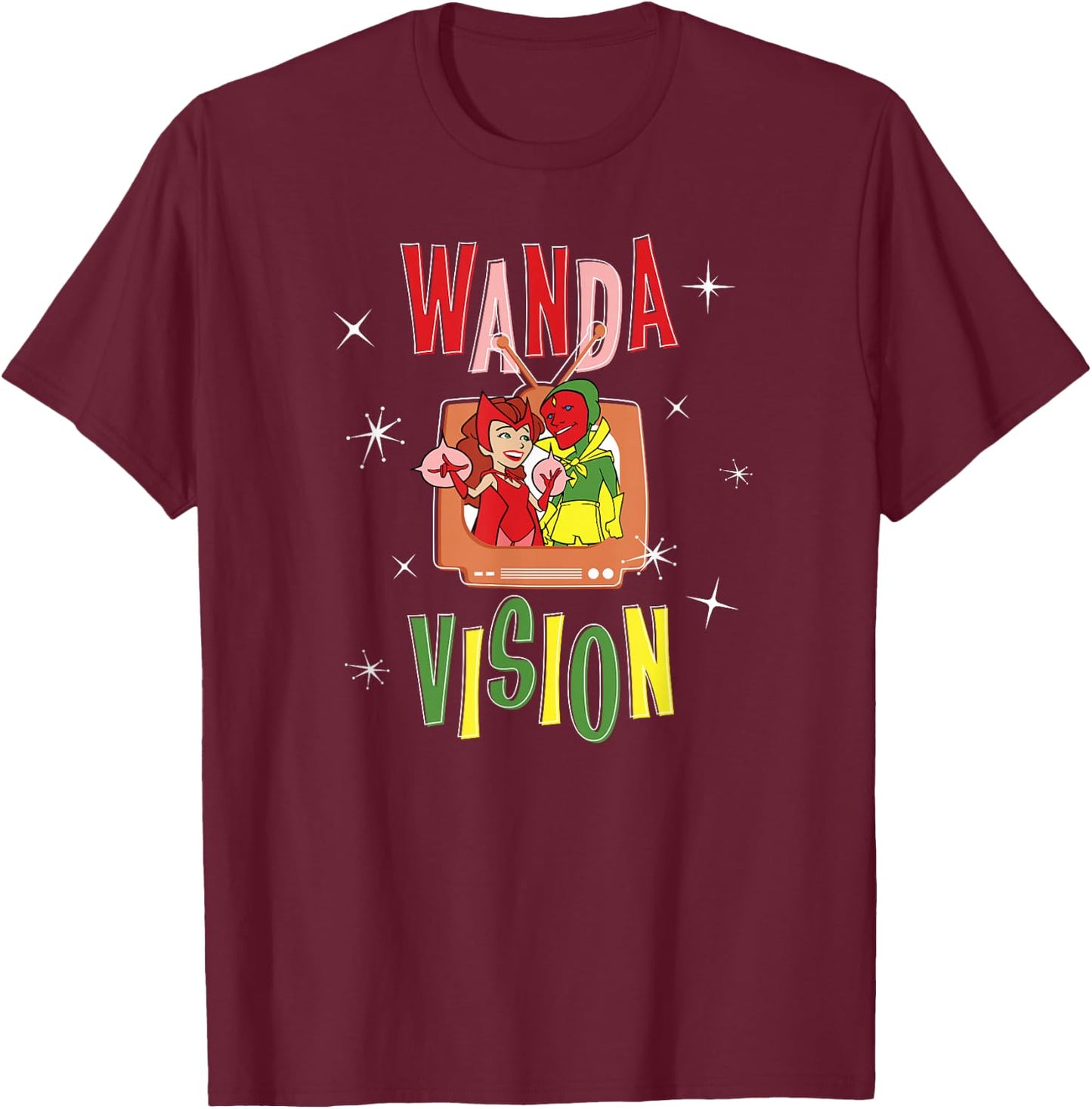 Marvel WandaVision Wanda & Vision Retro TV Artwork Small T-Shirt - T-Shirt | Maroon