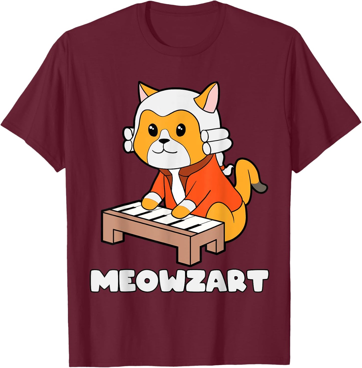 Meowzart Kitty Piano Funny Cat Lover Pun Classical Music Men Women Kids T-Shirt - T-Shirt | Maroon