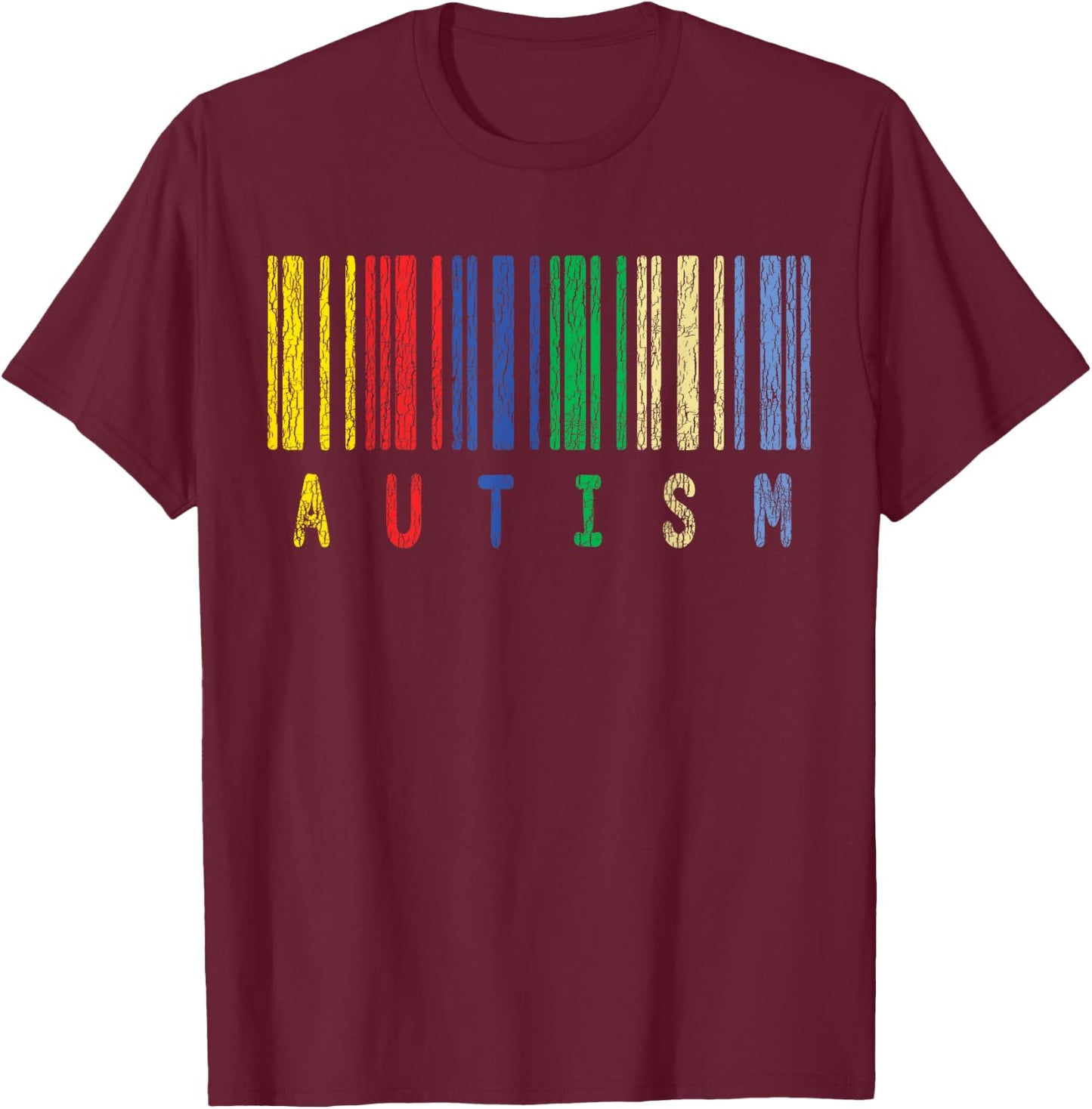 Autism Colorful Barcode Support Autistic Kids Awareness Gift T-Shirt - T-Shirt | Maroon