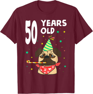 50th Birthday Pug Dog Lover Party 50 Year Old Funny B-Day T-Shirt - T-Shirt | Maroon