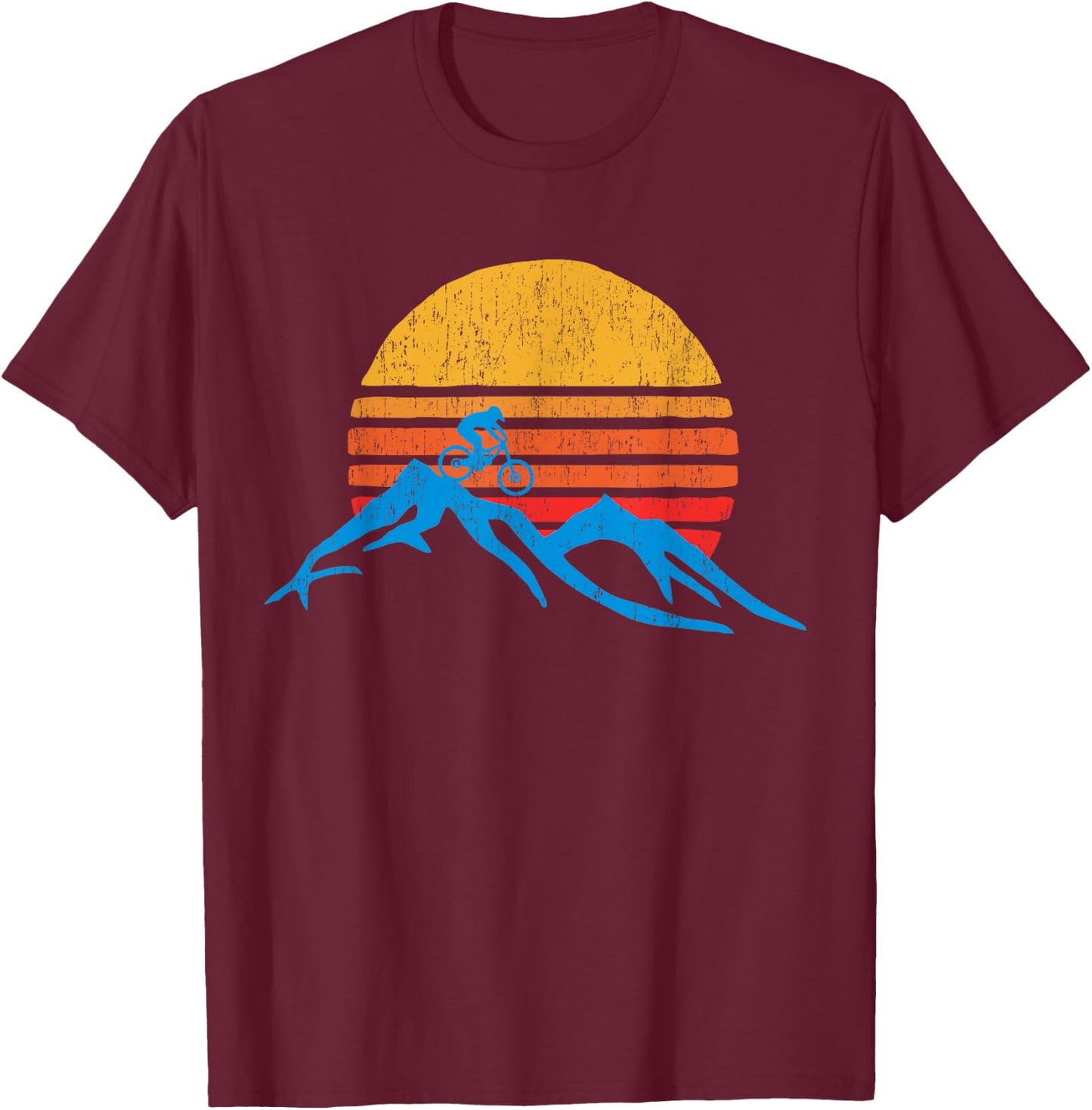 Mountain Bike Vintage Sunset Design Graphic T-Shirt - T-Shirt | Maroon