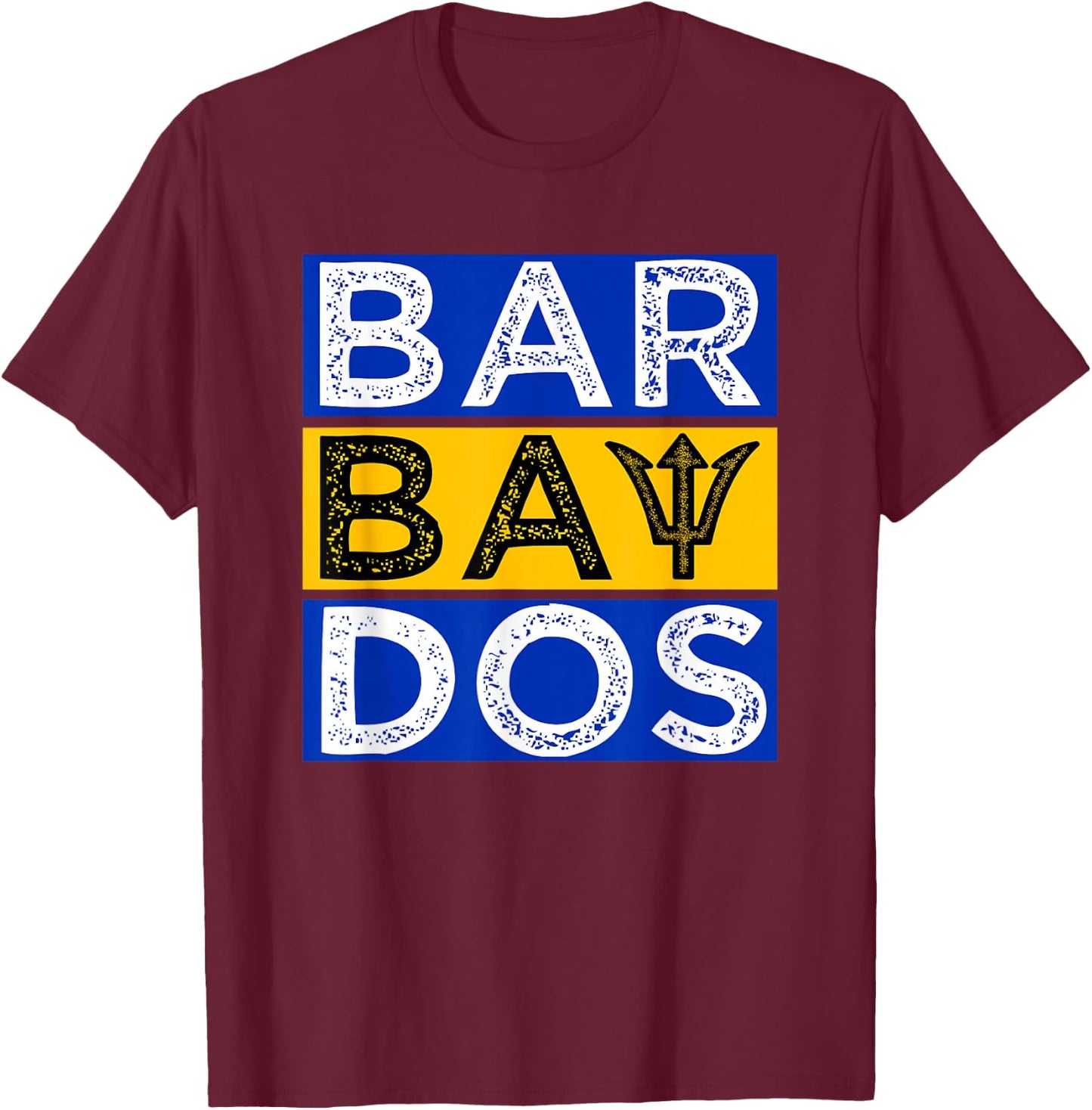 Barbados Flag With Barbados Trident Bajan Soca T-Shirt - T-Shirt | Maroon