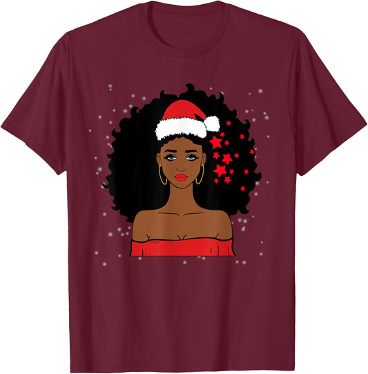 African American Christmas Santa Claus T-Shirt - T-Shirt | Maroon