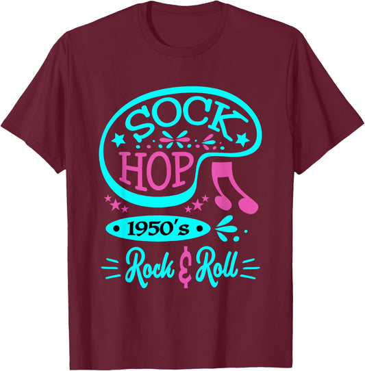 1950s Sock Hop Rockabilly Clothing Rock N Roll Greaser 50s T-Shirt - T-Shirt | Maroon
