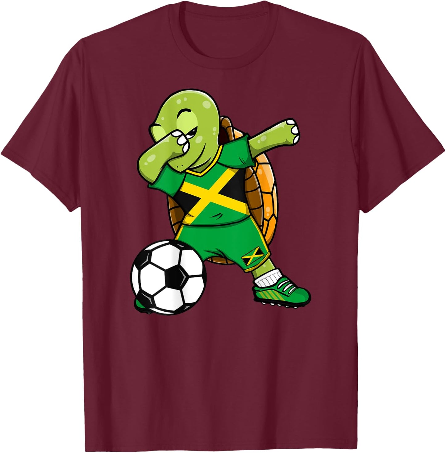 Dabbing Turtle Jamaica Soccer Fans Jersey Jamaican Football T-Shirt - T-Shirt | Maroon