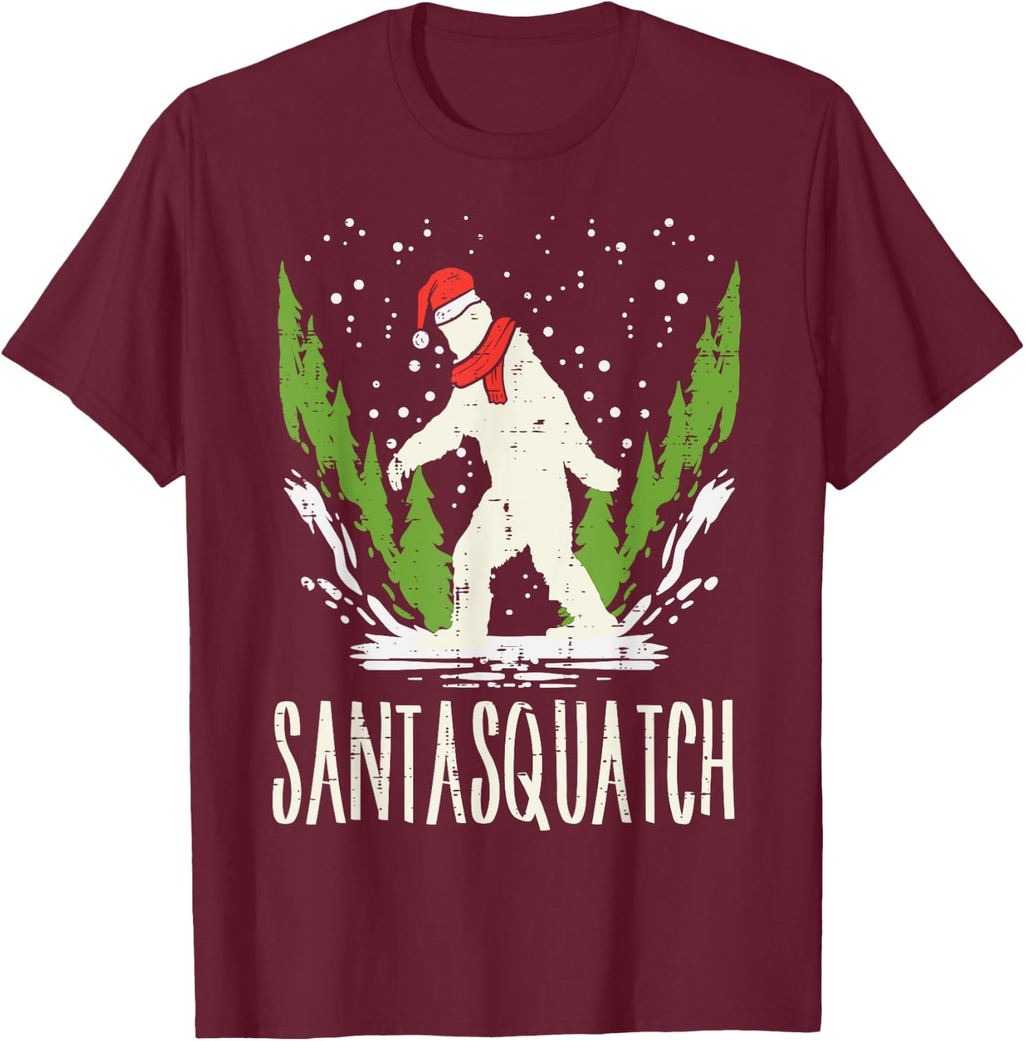 Bigfoot Sasquatch Santa Squatch Christmas Xmas Pajama PJ T-Shirt - T-Shirt | Maroon