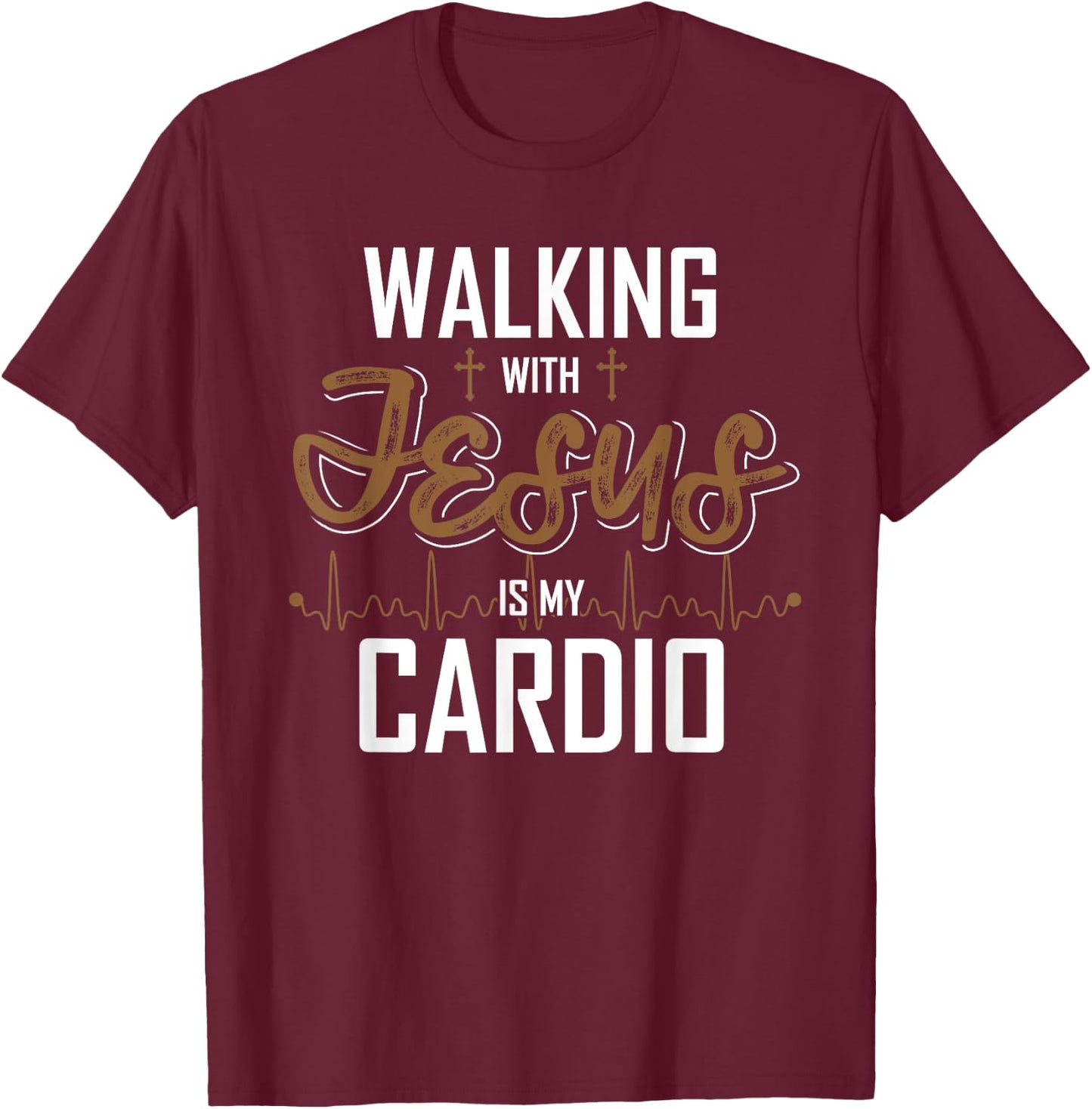 Walking With Jesus Is My Cardio Christian Gift Prayer T-Shirt - T-Shirt | Maroon