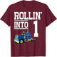 Rollin Into 1 Year Old Birthday Rig Semi Trailer Truck 1st T-Shirt - T-Shirt | Maroon