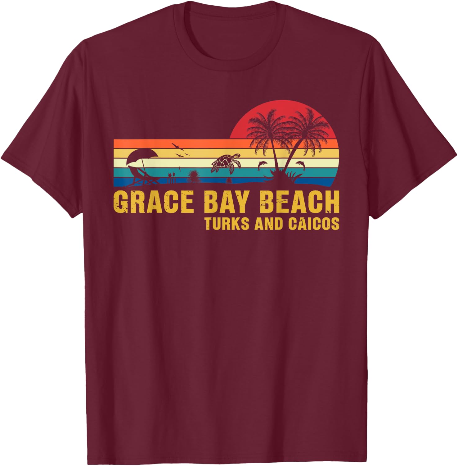 Family Vacation Grace Bay Beach Turks & Caicos Sea Turtle T-Shirt - T-Shirt | Maroon