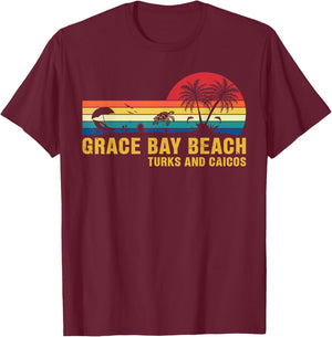Family Vacation Grace Bay Beach Turks & Caicos Sea Turtle T-Shirt - T-Shirt | Maroon