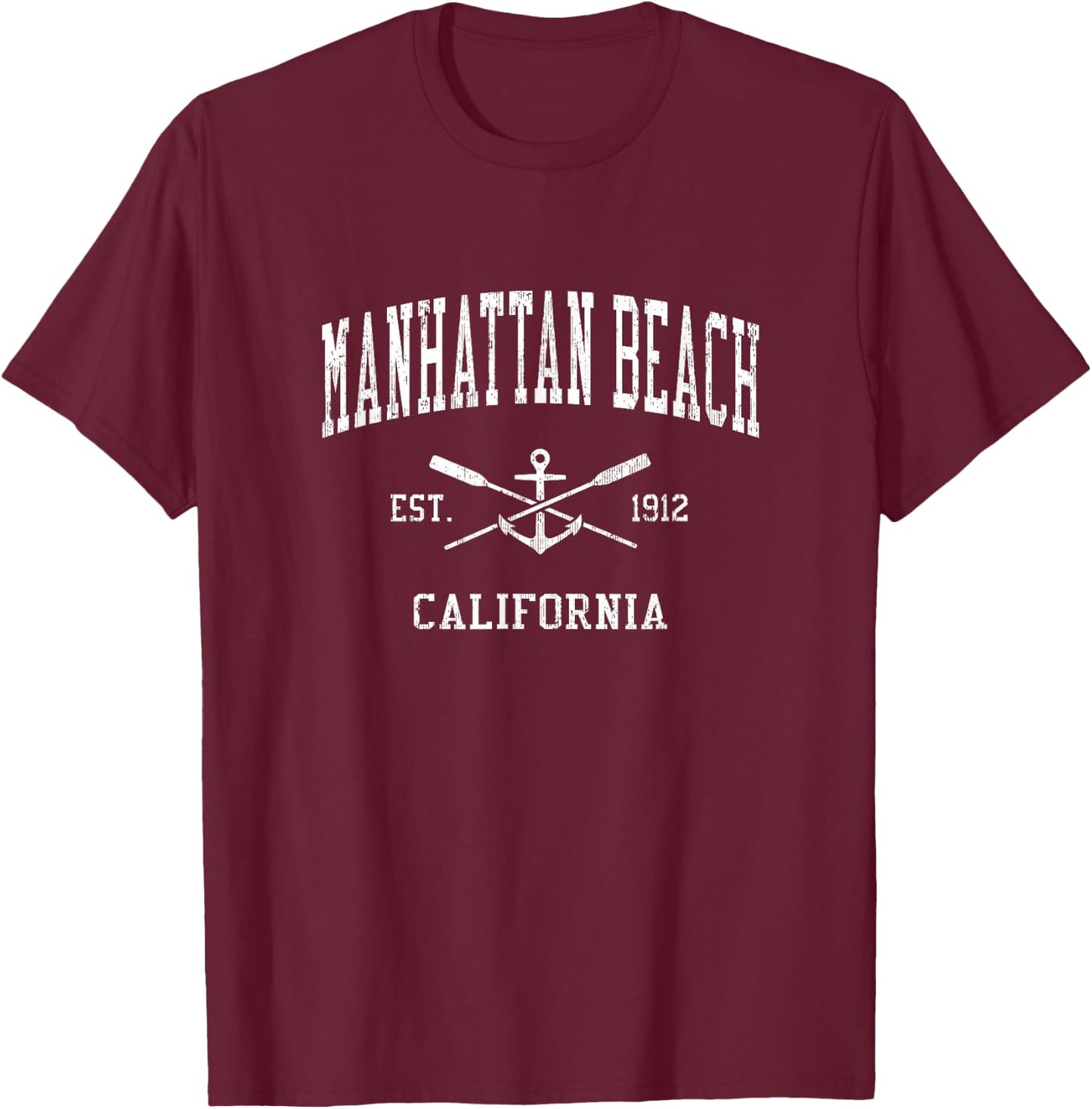 Manhattan Beach CA Vintage Crossed Oars & Boat Anchor Sports T-Shirt - T-Shirt | Maroon