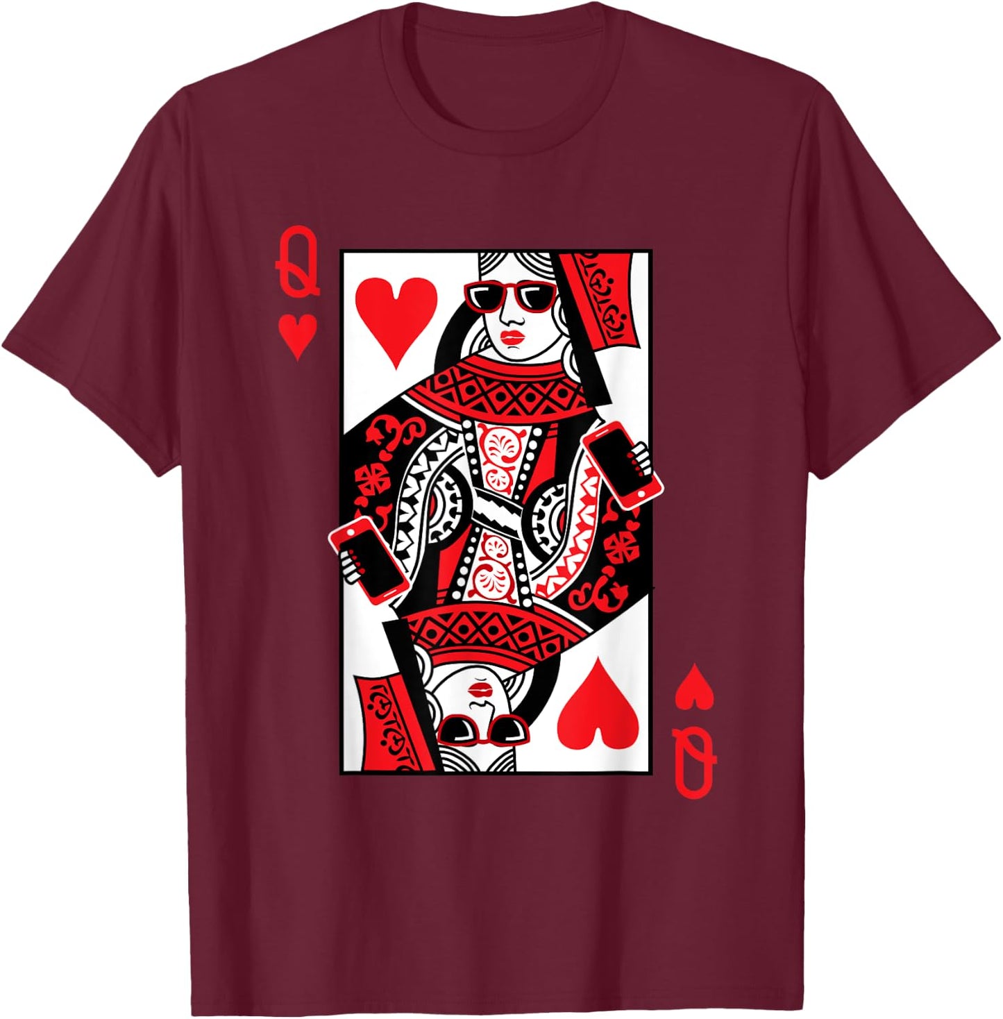 Classic Black Queen of Hearts : Adult, Short Sleeve, Cotton-Polyester Blend T-Shirt - T-Shirt | Maroon