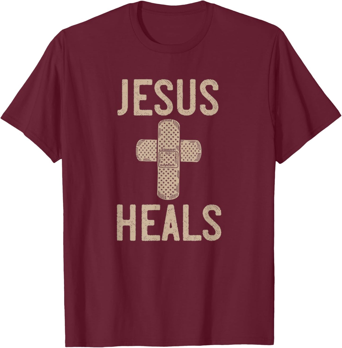 Jesus Heals Band Aid Cross T-Shirt - T-Shirt | Maroon
