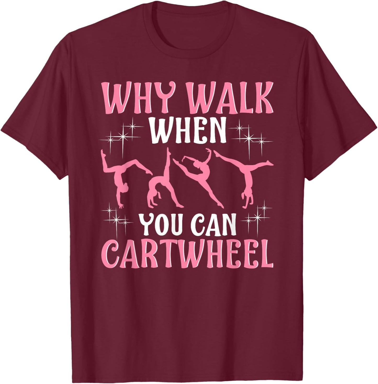 Girls' Cool Cartwheel Gymnastics - Black, Classic Fit, Short Sleeve, Cotton-Polyester T-Shirt - T-Shirt | Maroon