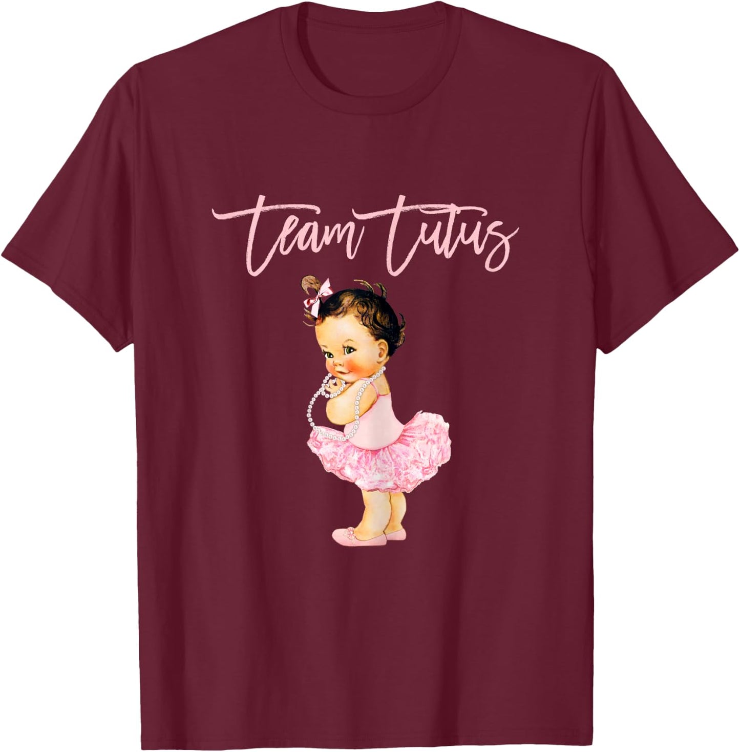 Team Tutu Girl Gender Reveal Baby Shower Touchdown Brunette T-Shirt - T-Shirt | Maroon