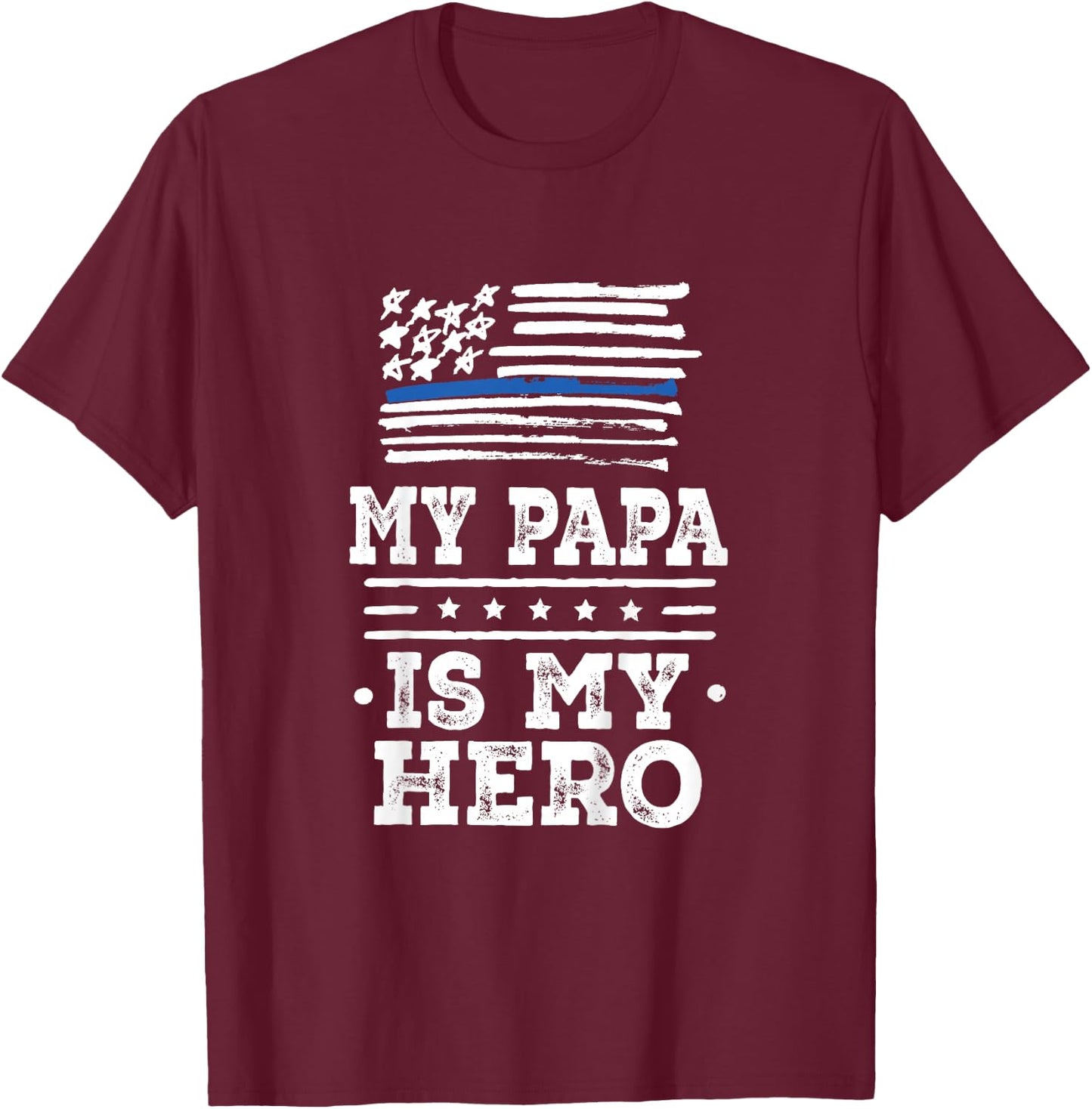 Kids Police Officer Papa Grandpa is my Hero T-Shirt - T-Shirt | Maroon