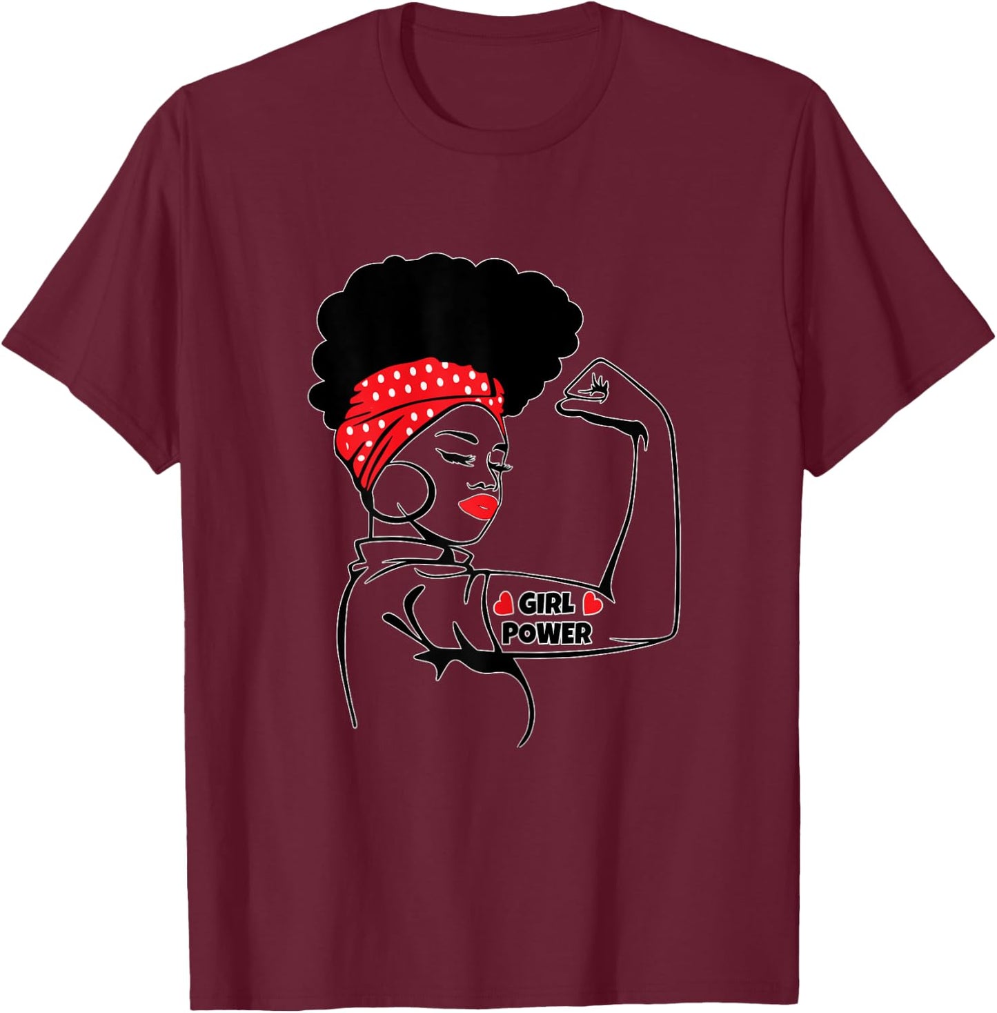 Afro Diva Power Girl Red Lips High Puff Melanin Fitness T-Shirt - T-Shirt | Maroon