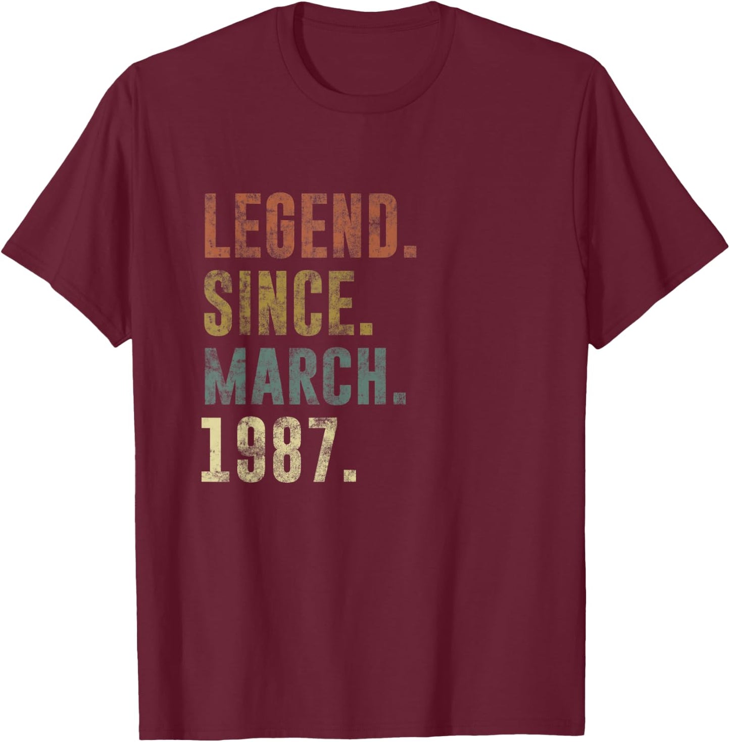 36th Retro Birthday Vintage Legend Since March 1987 T-Shirt - T-Shirt | Maroon