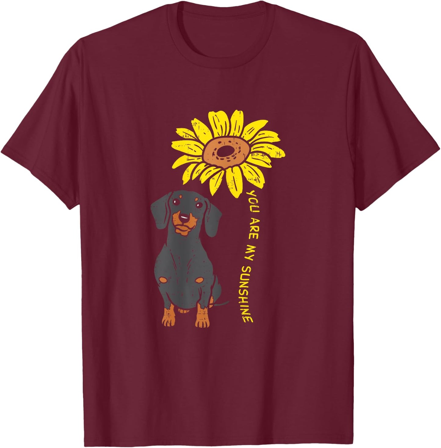 Sunflower Sunshine Dachshund Cute Weiner Dog Animal Pet Gift T-Shirt - T-Shirt | Maroon