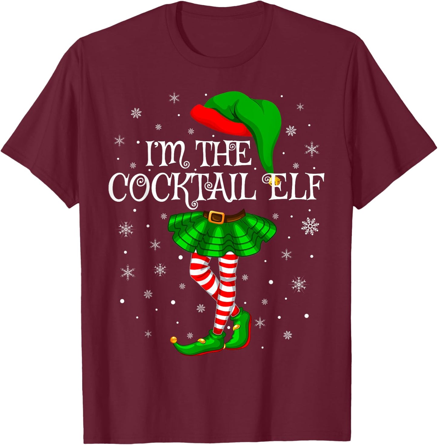Cocktail Elf Christmas Matching Family Women Girls Elf T-Shirt - T-Shirt | Maroon