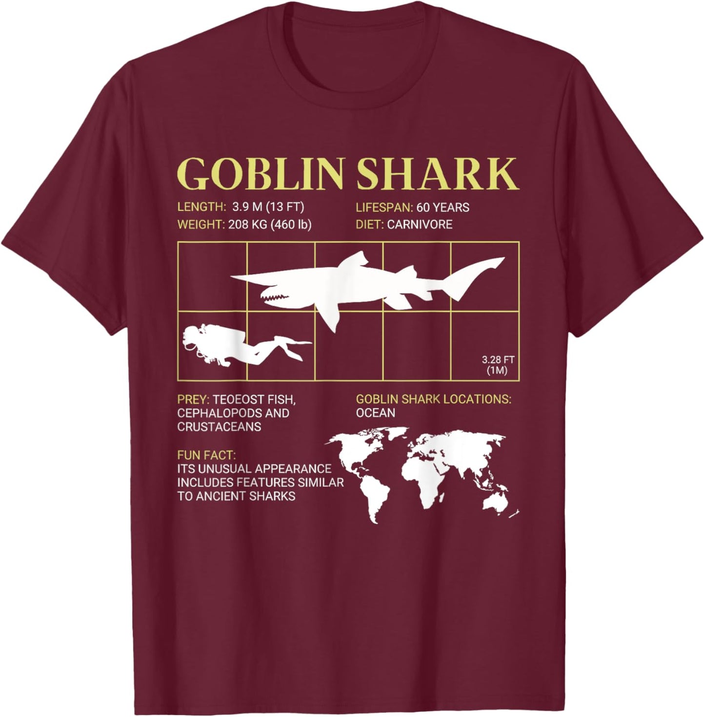 Goblin Shark Living Fossil Deep-Sea Shark T-Shirt - T-Shirt | Maroon