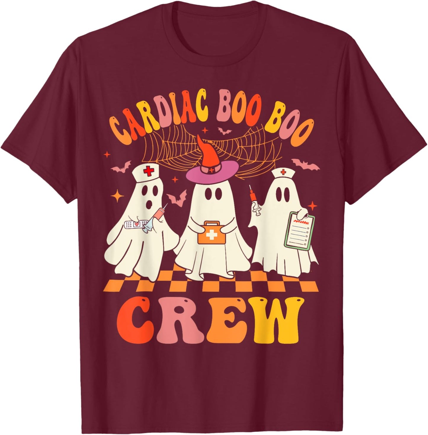 Halloween Cardiology Nurse Costume Cardiac Boo Crew Nurse T-Shirt - T-Shirt | Maroon