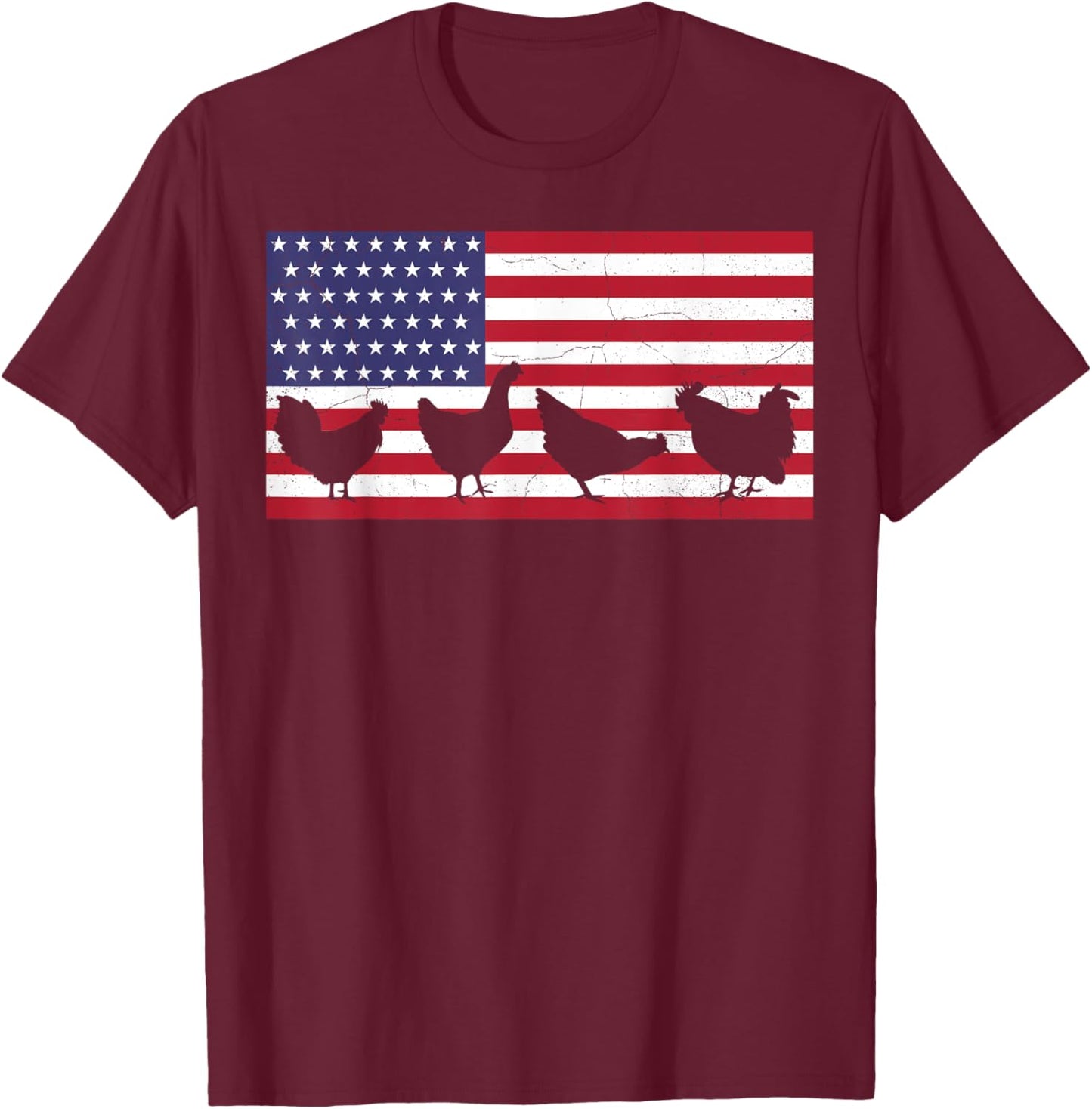 Chicken Fourth of July Hen Farm July 4th American Flag USA T-Shirt - T-Shirt | Maroon