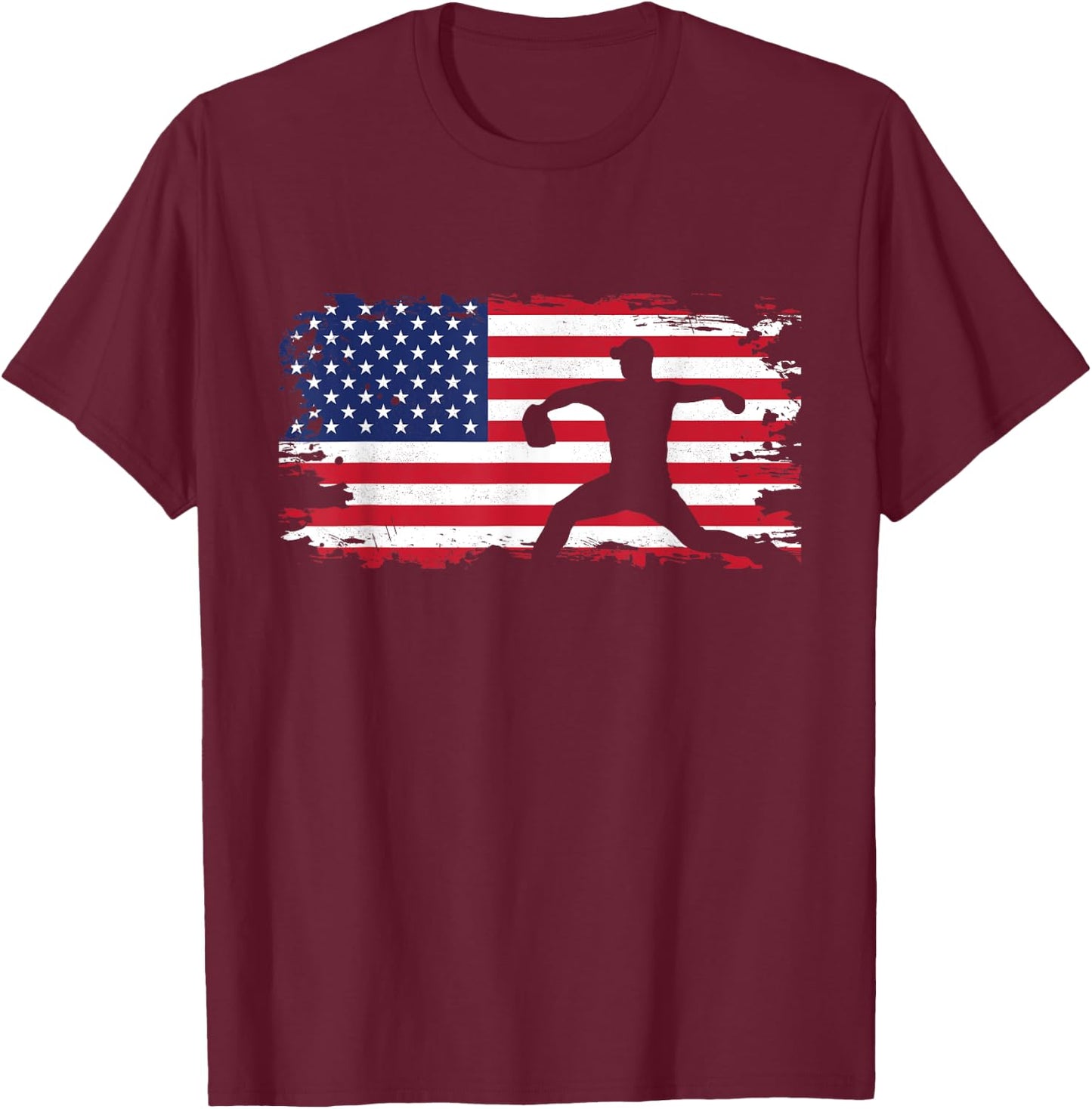 American Flag Pitcher Baseball Apparel - Baseball T-Shirt - T-Shirt | Maroon