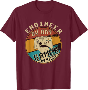 Engineer by Day Gamer by Night T-Shirt - T-Shirt | Maroon