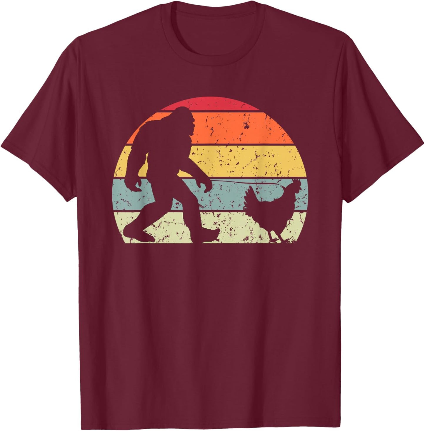 Funny Yeti Retro Vintage Sasquatch Bigfoot Walking Chicken T-Shirt - T-Shirt | Maroon
