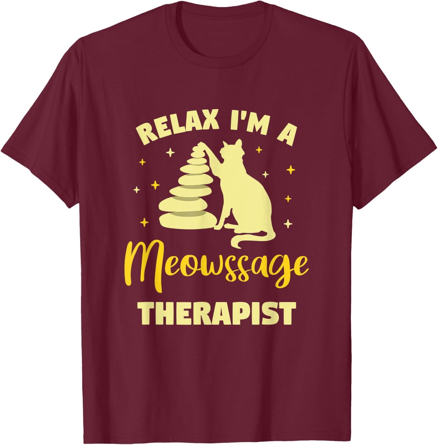 Cat Gives Massage Meowssage Therapist Funny Cat Massage Cat T-Shirt - T-Shirt | Maroon