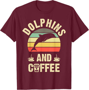 I like Dolphins & Coffee Funny vintage Pet theme lover gift T-Shirt - T-Shirt | Maroon