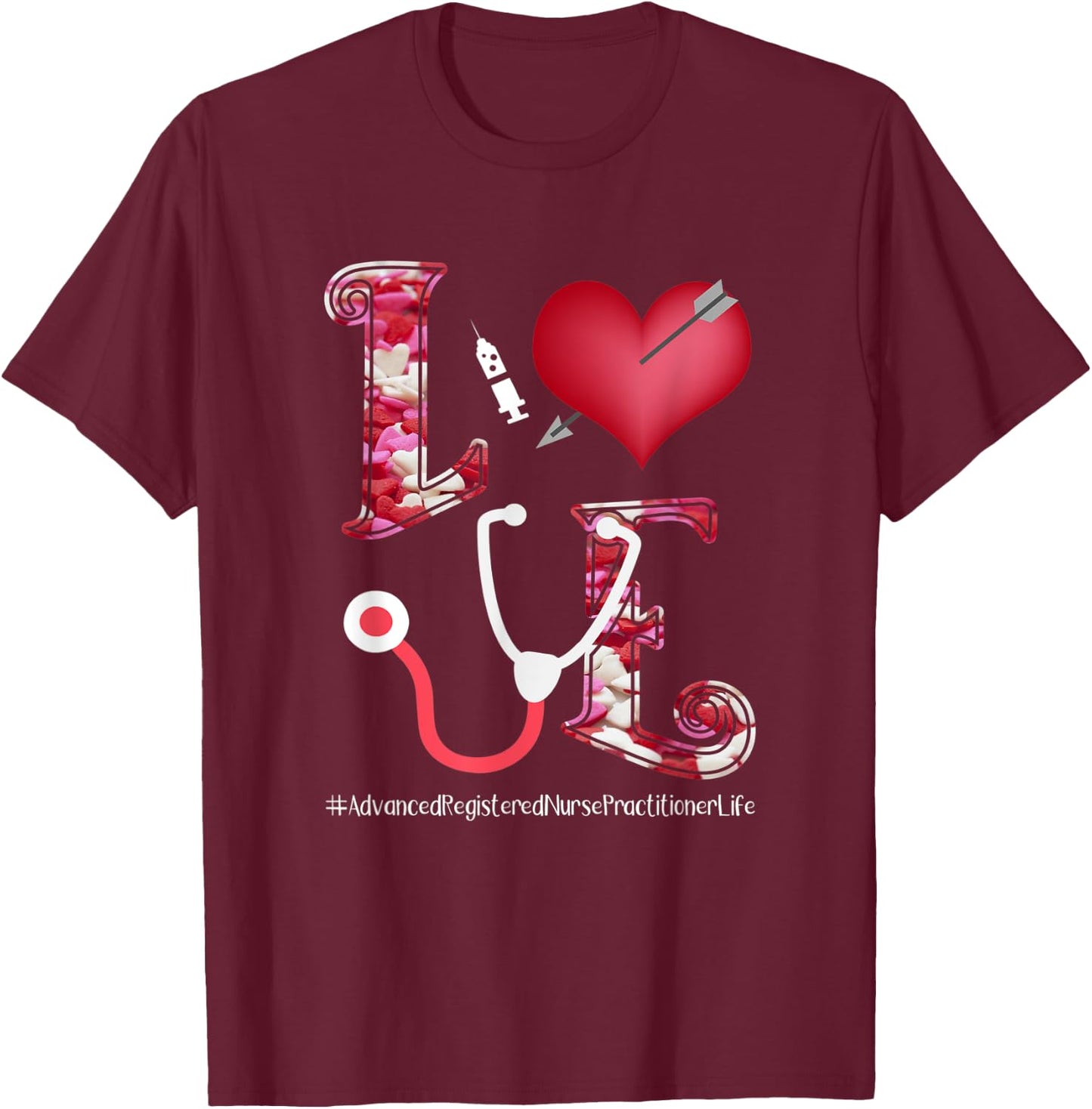Valentine's Day Hearts Stethoscope Love ARNP Nurse Gift T-Shirt - T-Shirt | Maroon