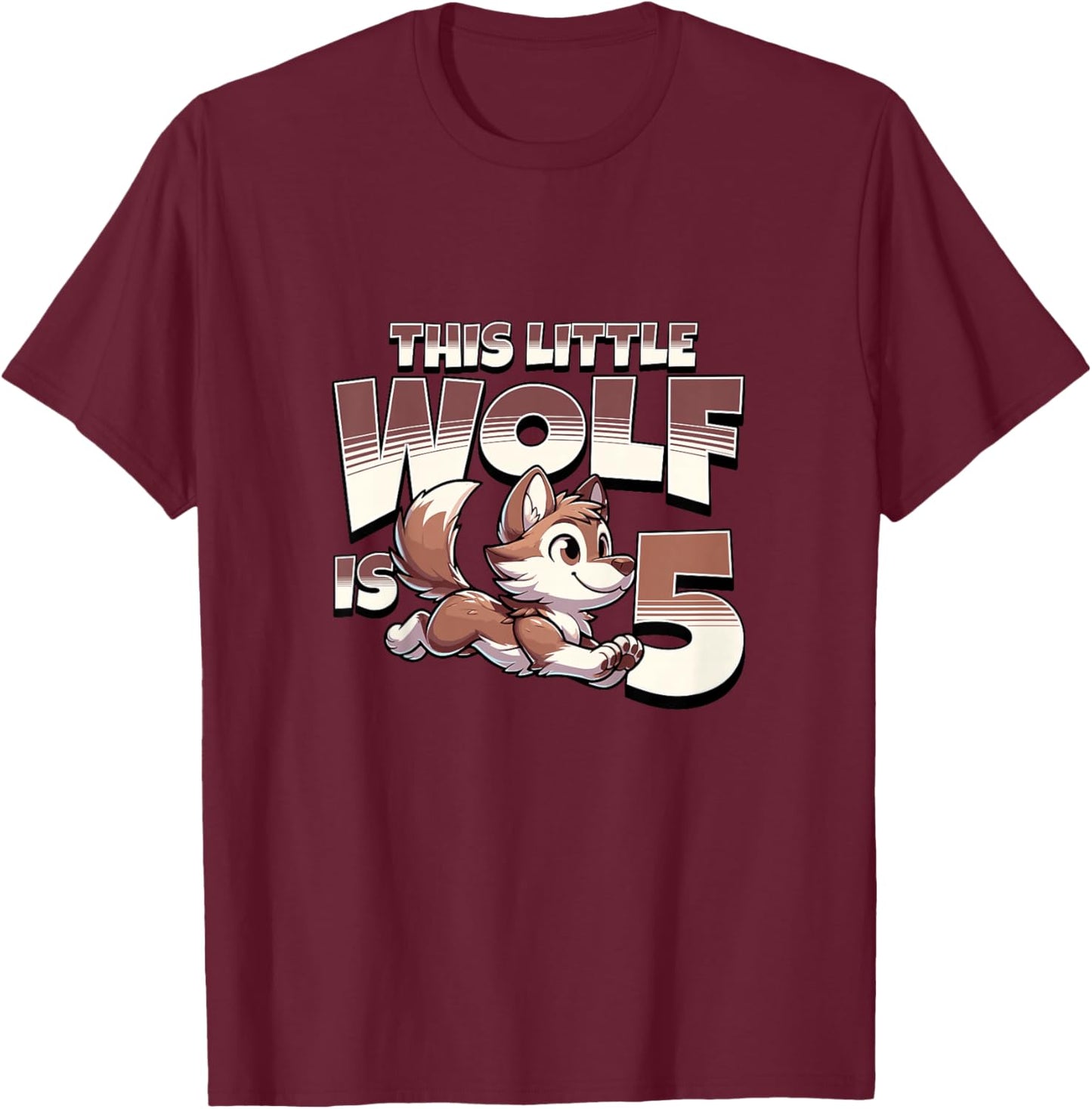 Kids This Little Wolf Is 5 Year Old 5th Birthday Boy Girl T-Shirt - T-Shirt | Maroon